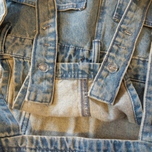 WeWoreWhat Slouchy Slit Overalls in Steel Jumpsuit Wide Straight Leg Blue - Picture 7 of 13